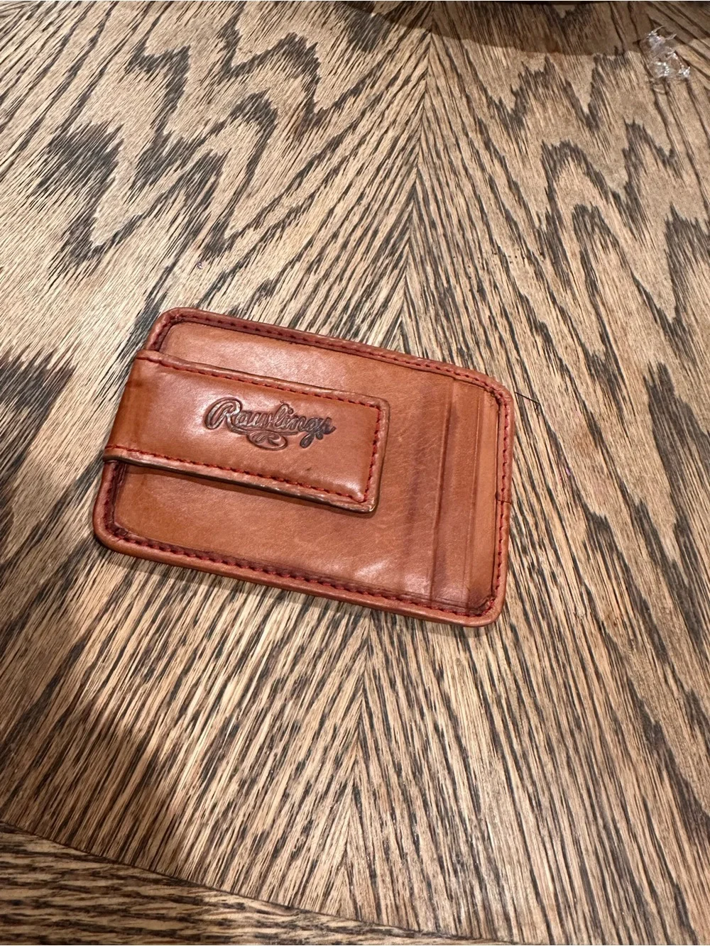 Rawlings Leather Baseball Stitch Card Holder - Tan with Red Stitching